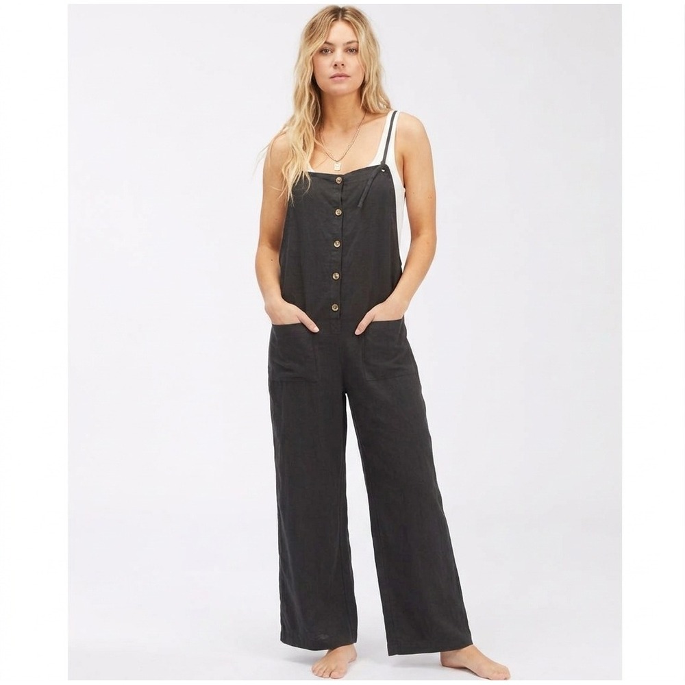 Billabong Beach Cruiser Overalls Size Small‎ Button Front Jumpsuit Grey Boho